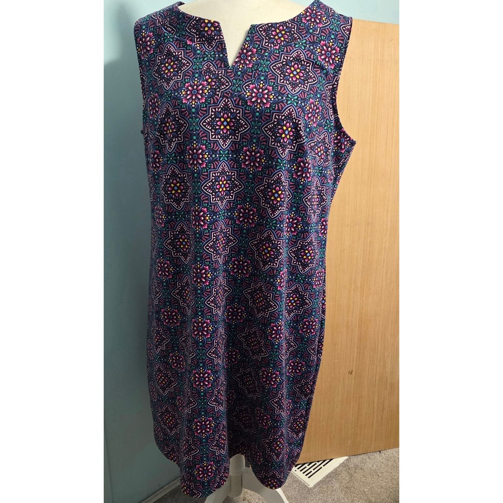 Talbots Womens 1X Medallion Print Sleeveless Shift Dress Navy Pink Geometric